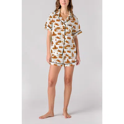 Katie Kime Austin Toile Pajama Shorts Set In Orange