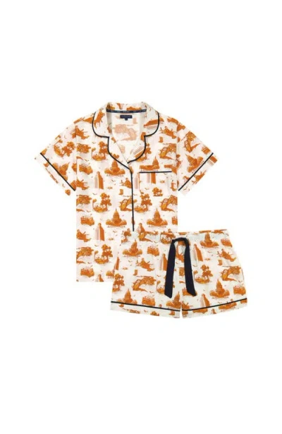Katie Kime Austin Toile Pajama Shorts Set In Orange