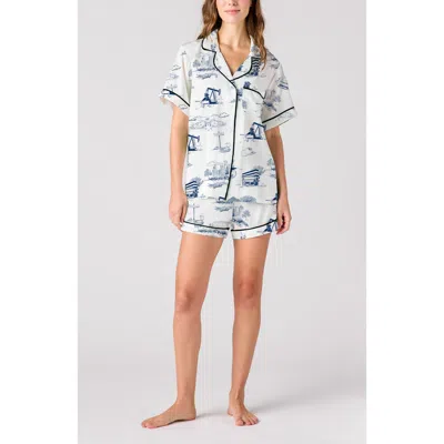 Katie Kime New Orleans Toile Pajama Short Set In Navy In White
