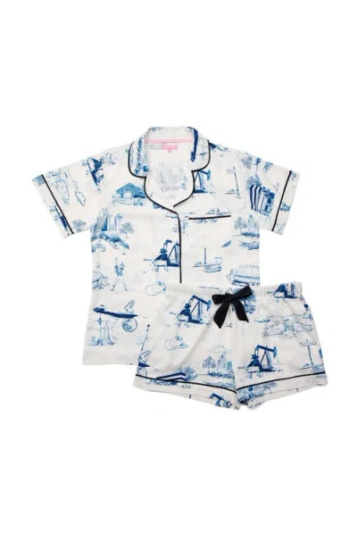 Katie Kime New Orleans Toile Pajama Short Set In Navy In White