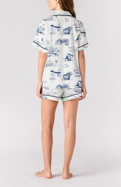 Katie Kime New Orleans Toile Pajama Short Set In Navy In White
