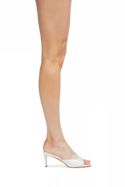 Black Suede Studio Lacey Ruched Satin Mule Heels In White