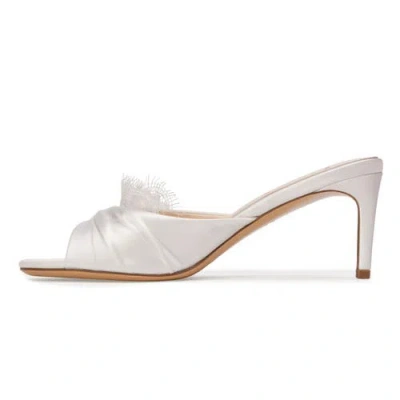 Black Suede Studio Lacey Ruched Satin Mule Heels In White