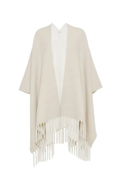 Brunello Cucinelli Wool-cashmere Reversible Poncho In Neutral