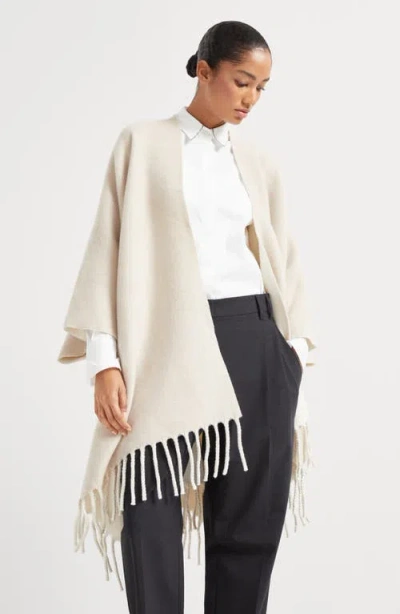 Brunello Cucinelli Wool-cashmere Reversible Poncho In Neutral