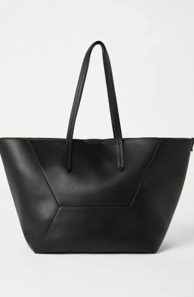 Brunello Cucinelli Geometric Panel Structured Tote Bag With Detachable Pouch In Black