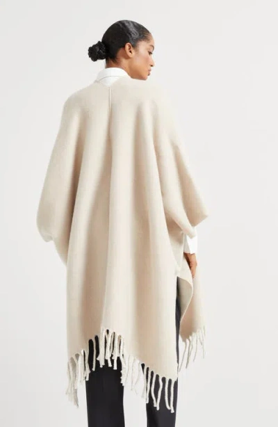 Brunello Cucinelli Wool-cashmere Reversible Poncho In Neutral