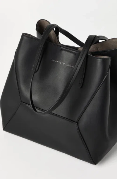 Brunello Cucinelli Geometric Panel Structured Tote Bag With Detachable Pouch In Black