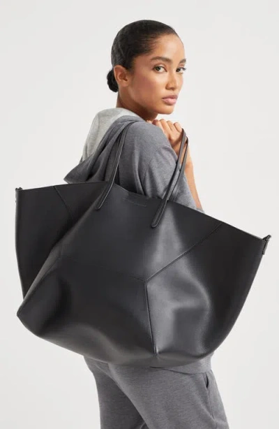 Brunello Cucinelli Geometric Panel Structured Tote Bag With Detachable Pouch In Black