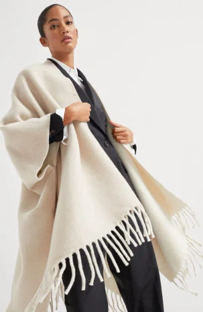 Brunello Cucinelli Wool-cashmere Reversible Poncho In Neutral