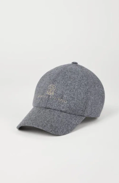 Brunello Cucinelli Virgin Wool Embroidered Baseball Cap In Gray