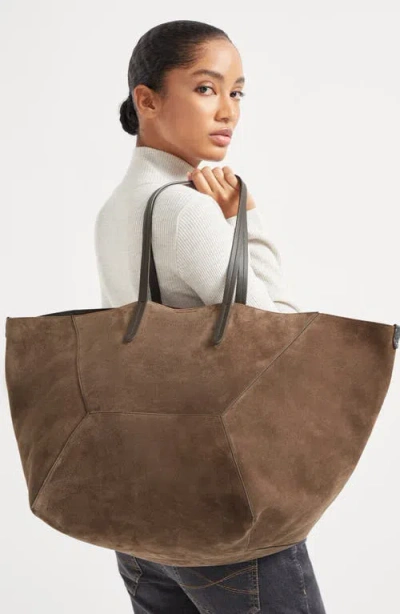 Brunello Cucinelli Large Suede Bc Duo Tote Bag In Brown