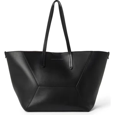 Brunello Cucinelli Geometric Panel Structured Tote Bag With Detachable Pouch In Black
