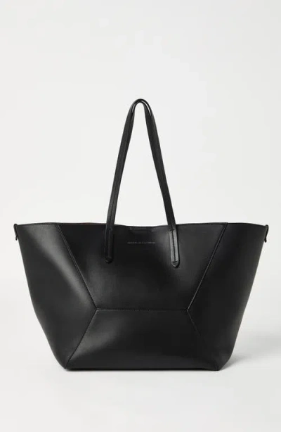 Brunello Cucinelli Geometric Panel Structured Tote Bag With Detachable Pouch In Black