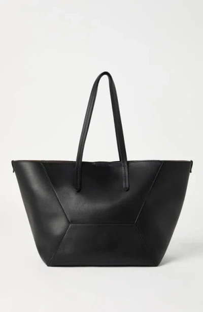 Brunello Cucinelli Geometric Panel Structured Tote Bag With Detachable Pouch In Black