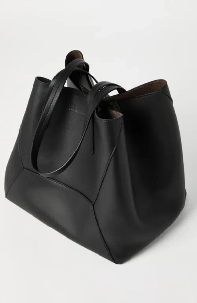 Brunello Cucinelli Geometric Panel Structured Tote Bag With Detachable Pouch In Black