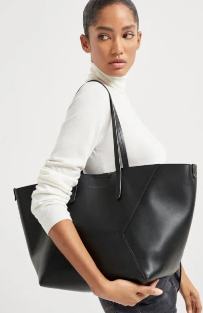 Brunello Cucinelli Geometric Panel Structured Tote Bag With Detachable Pouch In Black