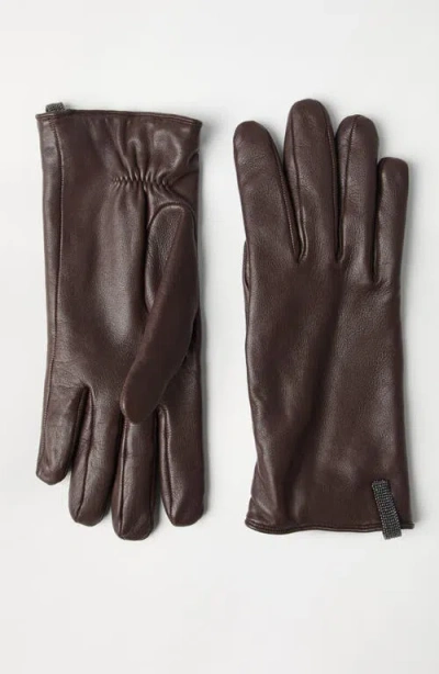 Brunello Cucinelli Nappa Leather Gloves In Brown