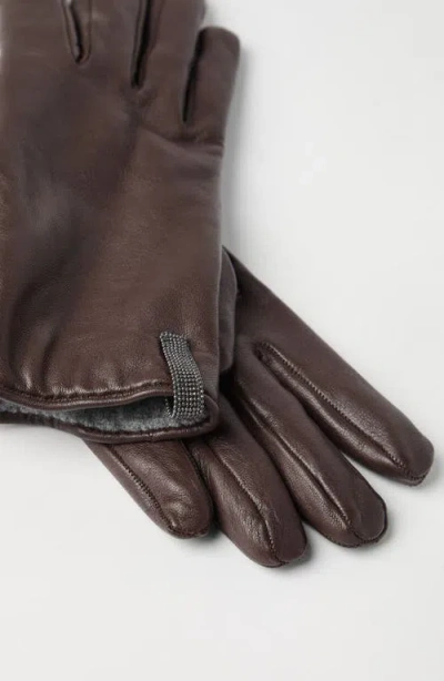 Brunello Cucinelli Nappa Leather Gloves In Brown