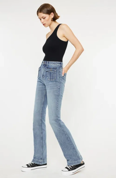Kancan Ultra High Rise Wide Leg Jean In Light Grey In Blue