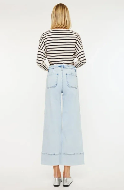 Kancan High Rise Cropped Wide Leg Jeans In Light In Blue