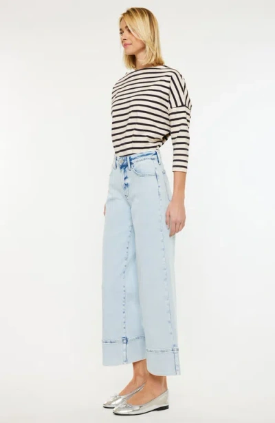 Kancan High Rise Cropped Wide Leg Jeans In Light In Blue