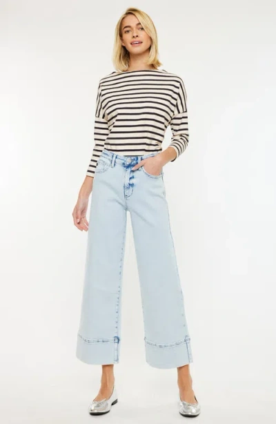 Kancan High Rise Cropped Wide Leg Jeans In Light In Blue