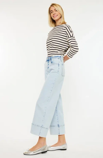 Kancan High Rise Cropped Wide Leg Jeans In Light In Blue