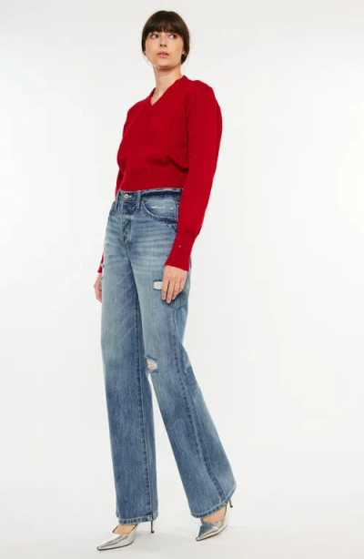 Kancan Ultra High Rise 90's Flare Jean In Medium Wash In Blue