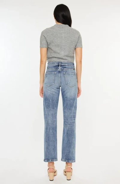 Kancan Finished Hem Straight Leg Jean In Medium Stone Wash In Blue