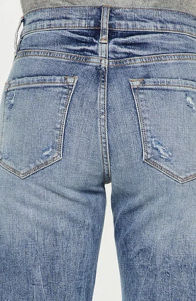Kancan Finished Hem Straight Leg Jean In Medium Stone Wash In Blue