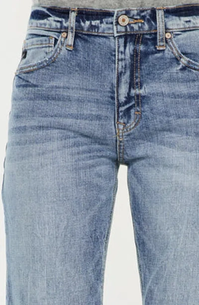Kancan Finished Hem Straight Leg Jean In Medium Stone Wash In Blue