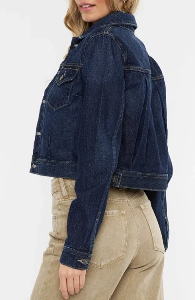 Kancan Cropped Denim Jacket In Dark Wash In Blue