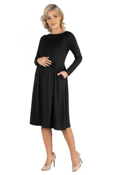 24seven Comfort Apparel Womens Pleated Office Midi Dress In Black