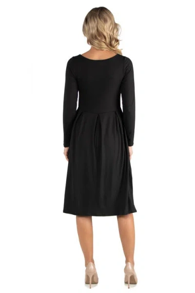 24seven Comfort Apparel Womens Pleated Office Midi Dress In Black
