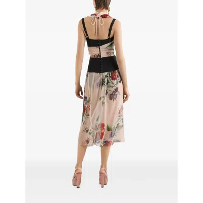 Dolce & Gabbana Flower Print Marquisette And Chiffon Bustier Top In Red