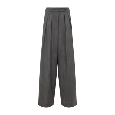Dries Van Noten Wide Gray Wool Palazzo Pants In Gray