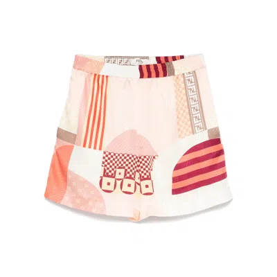 Fendi Vibrant Patchwork Silk Shorts With Relaxed Fit In Multi