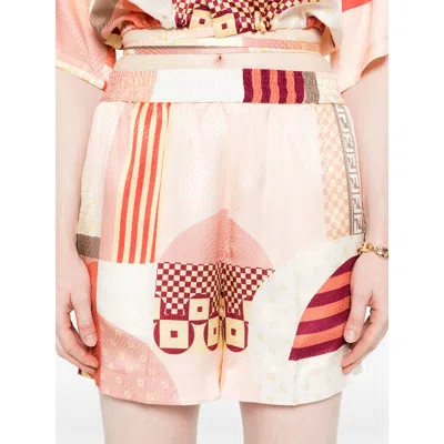 Fendi Vibrant Patchwork Silk Shorts With Relaxed Fit In Multi