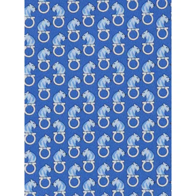 Ferragamo Feline Print Silk Tie In Blue