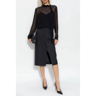 Gucci High Waist Knee-length Skirt With Back Slit And Side Pockets In Black