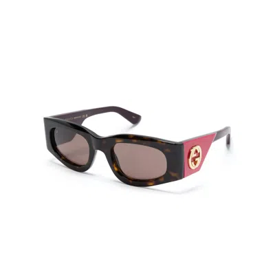 Gucci Rectangular Frame Sunglasses In Brown