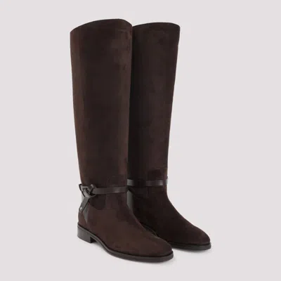 Jimmy Choo Suede Lawton Kb Flat Boots In Brown