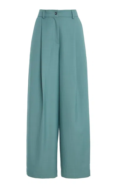 Sloan Exclusive Pleated Twill Wide-leg Trousers In Blue