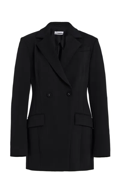 Another Tomorrow Double-breasted Fitted Jersey Blazer In Black