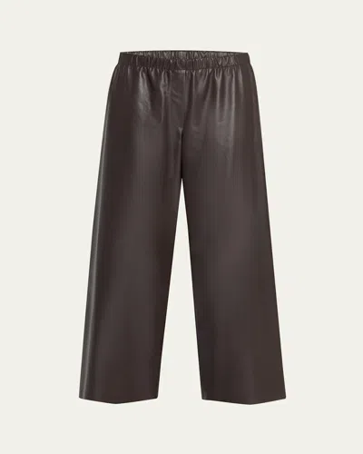 The Row Yani Mid-rise Leather Wide-leg Pants In Brown