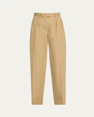 The Row Alfidis Pleated Straight-leg Cotton-cashmere Pants In Brown