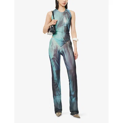 Jean Paul Gaultier Printed Flared-leg Mesh Trousers