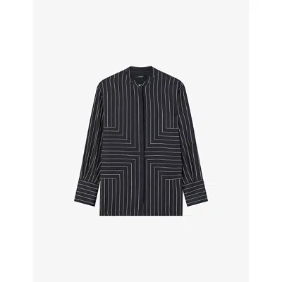 Joseph Athena Geometric Print Silk Blouse In Black