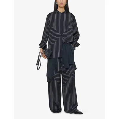 Joseph Athena Geometric Print Silk Blouse In Black